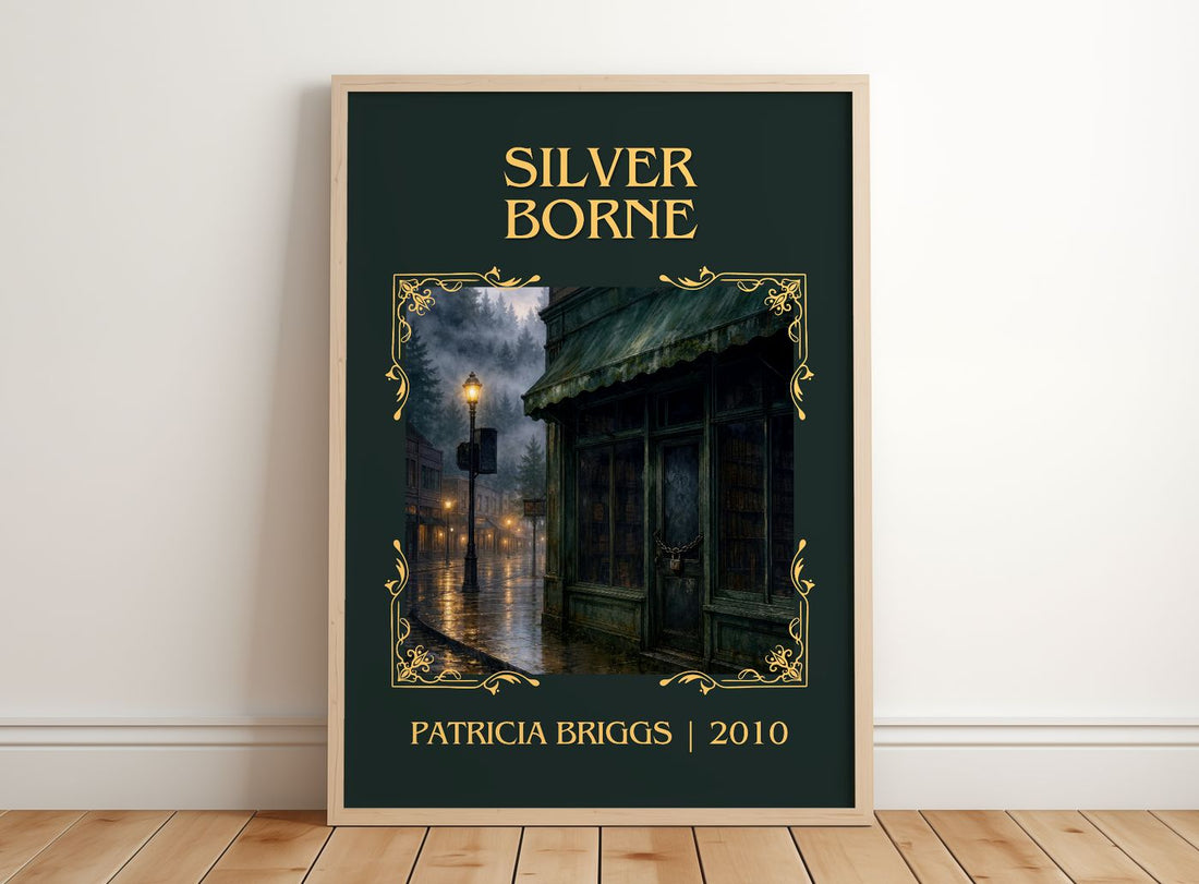 Silver Borne Classic Book Art Print by Patricia Briggs – framed print leaning on a wooden floor