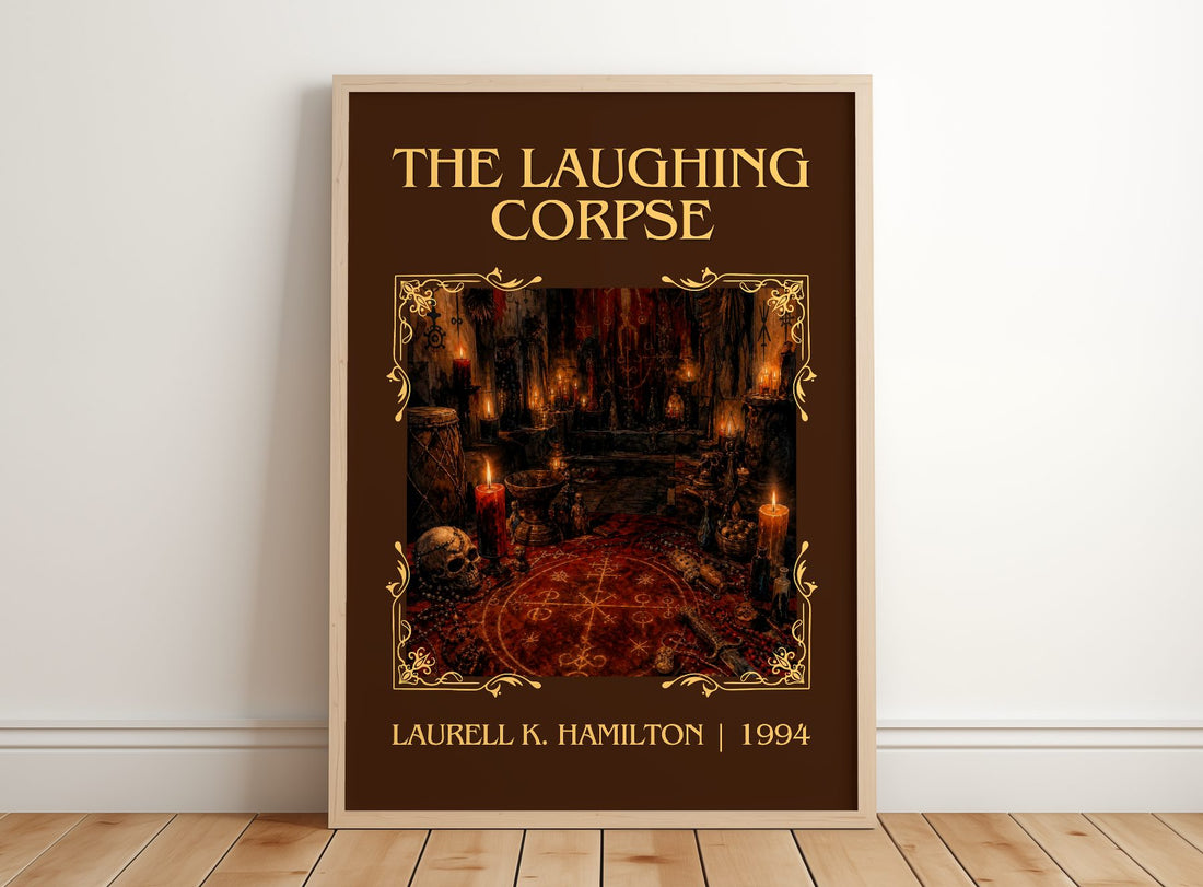 The Laughing Corpse Classic Book Art Print by Laurell K. Hamilton – framed print leaning on a wooden floor