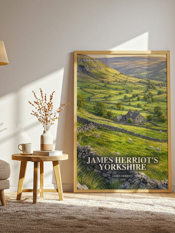 James Herriot'S Yorkshire watercolour print in frame leaning in hallway – memoir wall art
