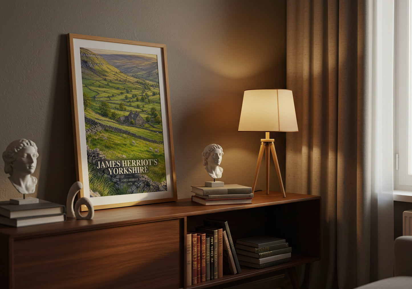 James Herriot'S Yorkshire watercolour print on bookshelf – James Herriot fan gift