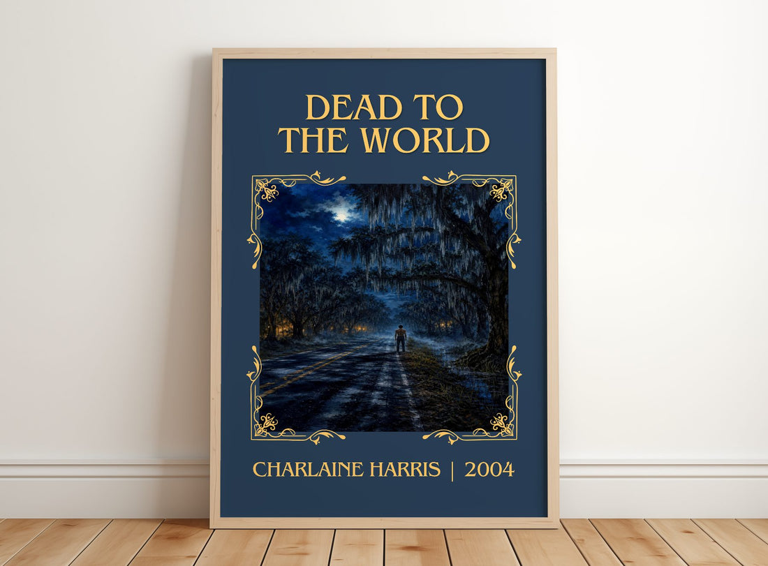 Dead to the World Classic Book Art Print by Charlaine Harris – framed print leaning on a wooden floor