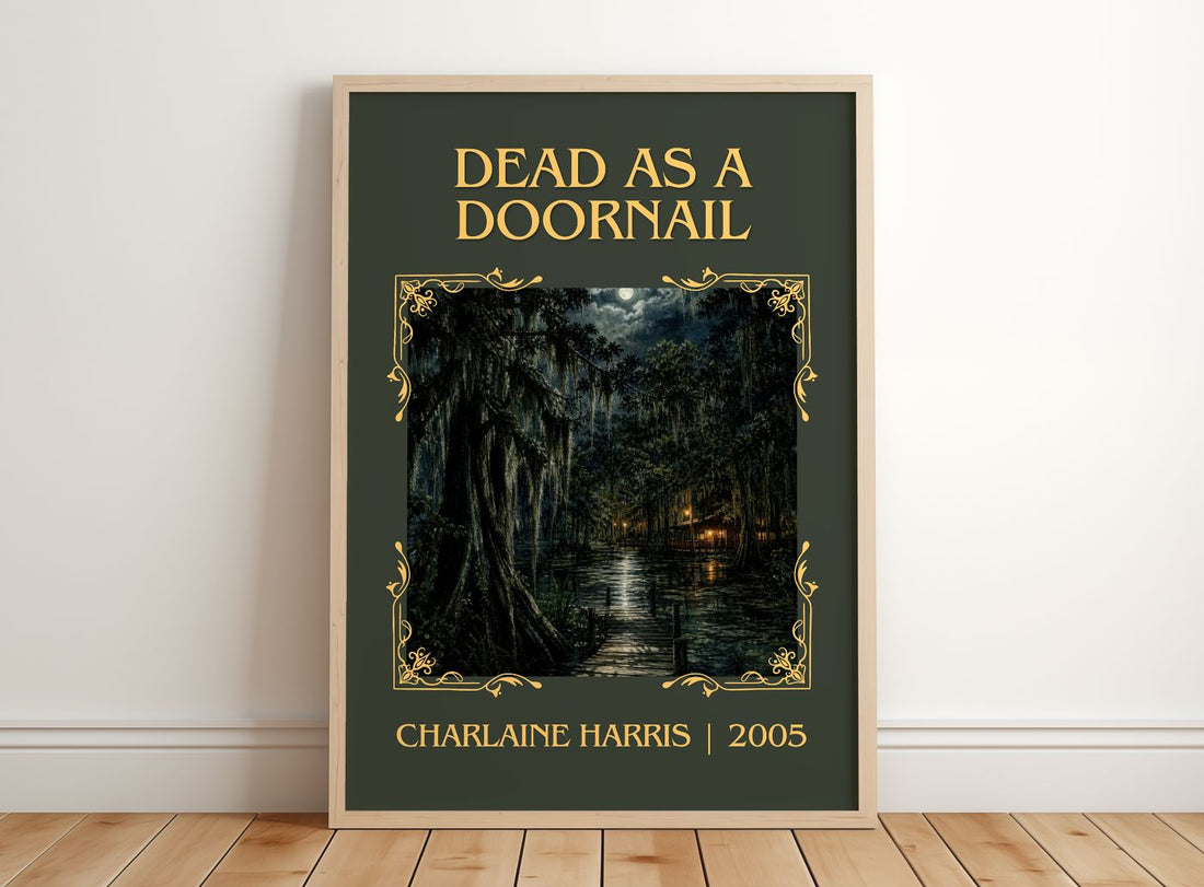 Dead as a Doornail Classic Book Art Print by Charlaine Harris – framed print leaning on a wooden floor