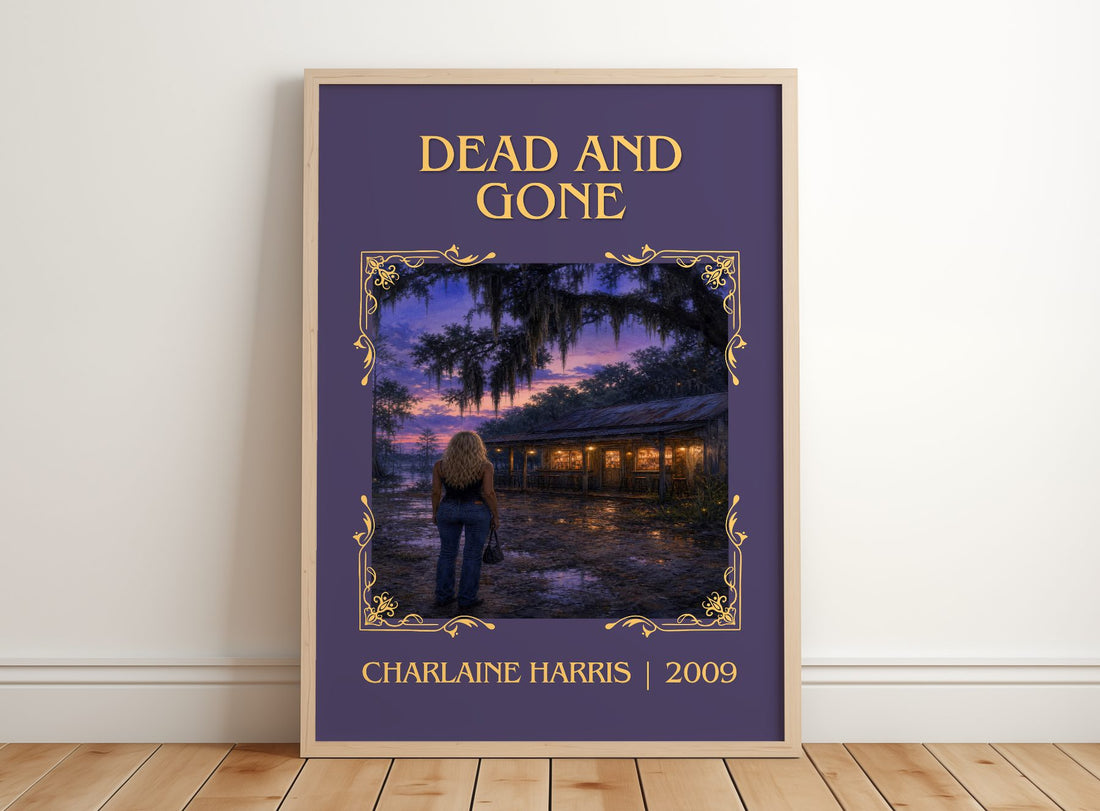 Dead and Gone Classic Book Art Print by Charlaine Harris – framed print leaning on a wooden floor
