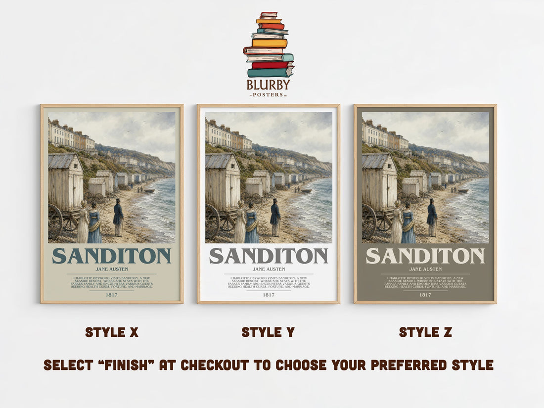 Sanditon bookish print in frame leaning in hallway – classic literature wall art (mockup)