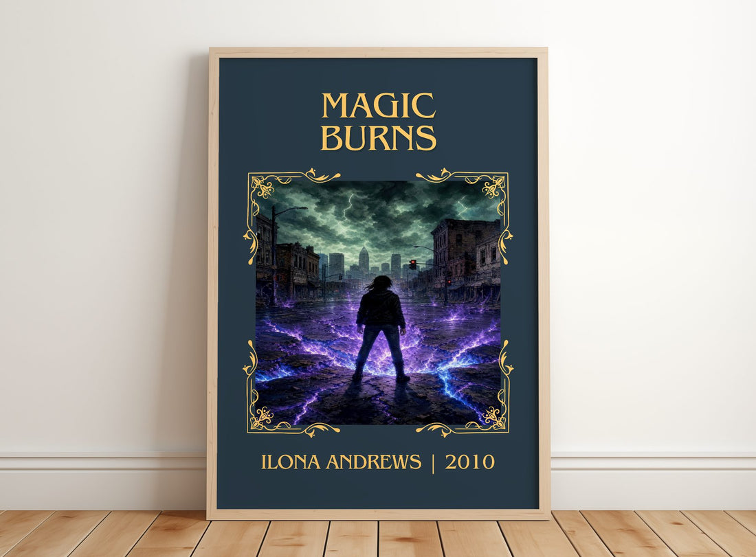 Magic Burns Classic Book Art Print by Ilona Andrews – framed print leaning on a wooden floor