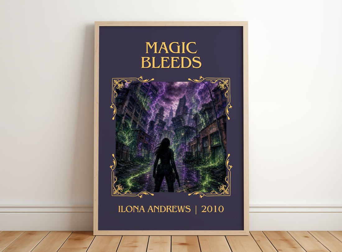 Magic Bleeds Classic Book Art Print by Ilona Andrews – framed print leaning on a wooden floor