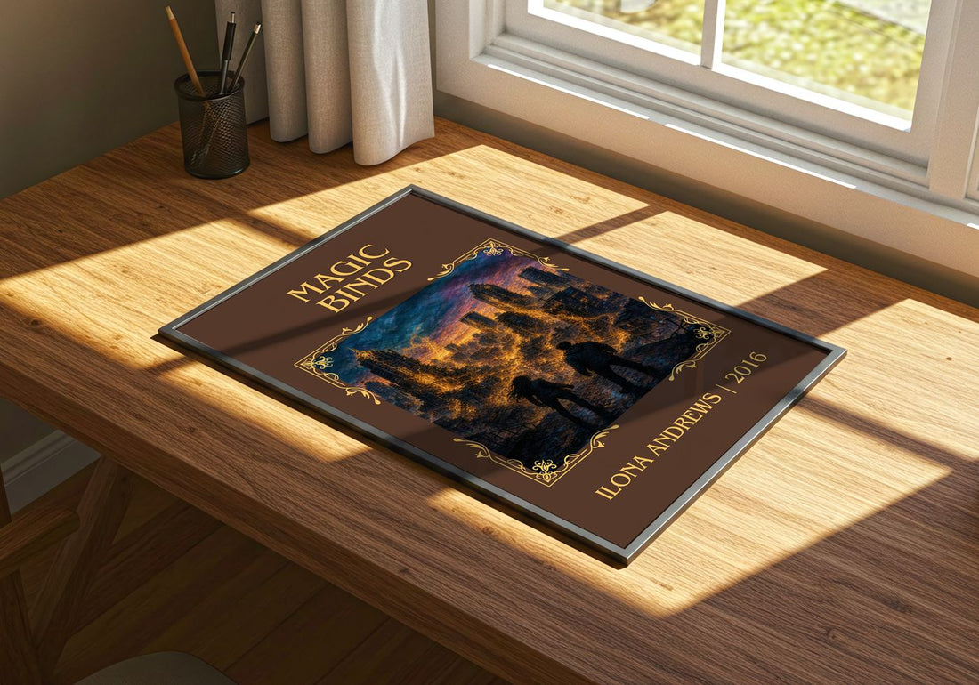 Magic Binds Classic Book Art Print by Ilona Andrews – print on a sunlit desk