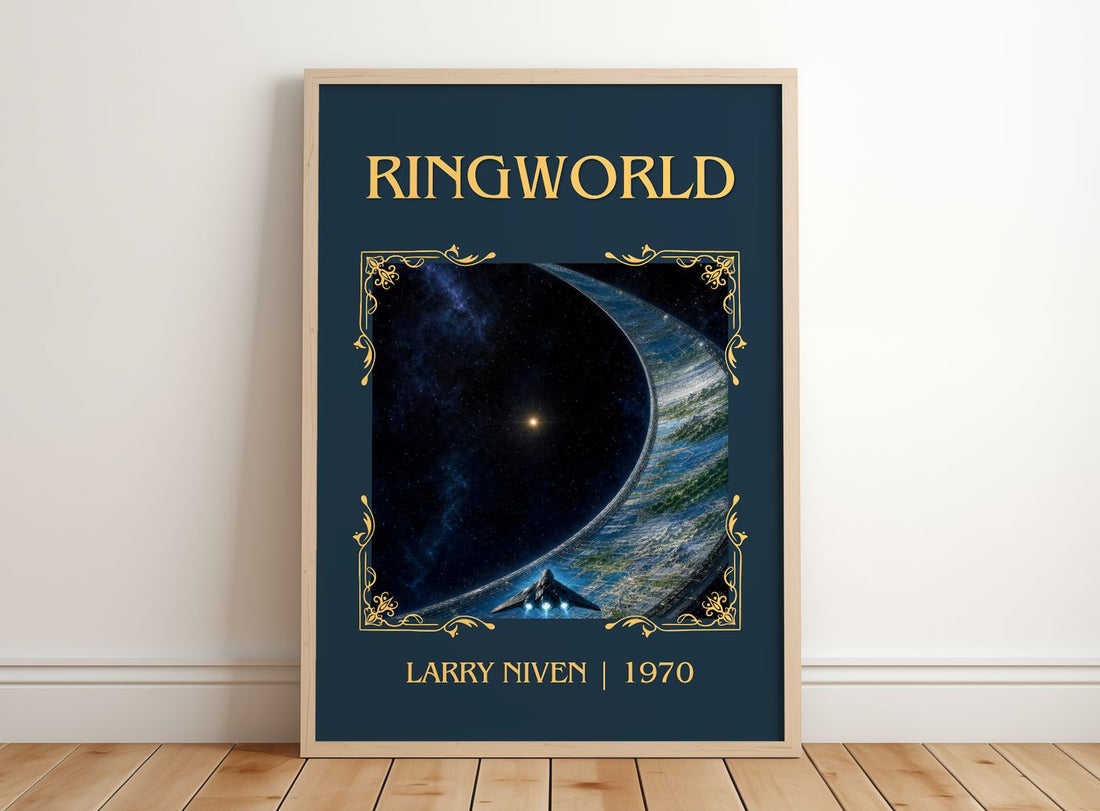 Ringworld Classic Book Art Print by Larry Niven – framed print leaning on a wooden floor