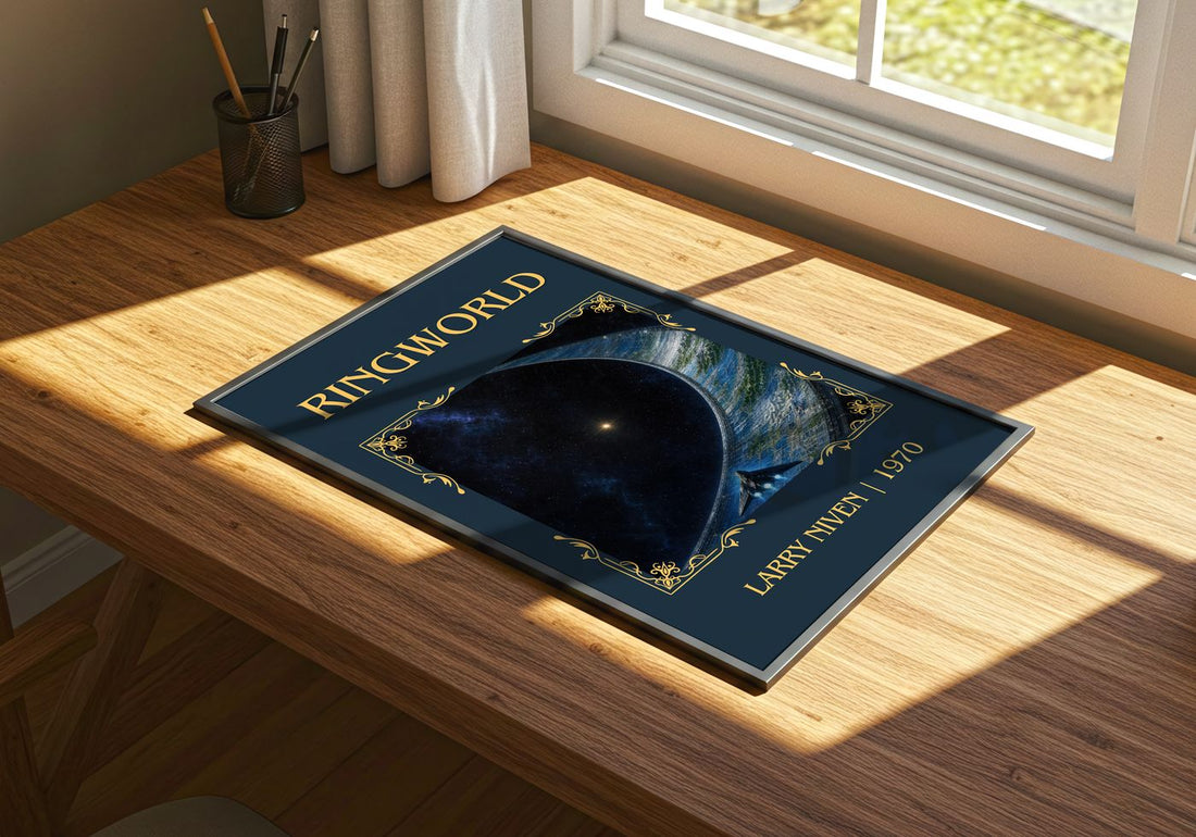 Ringworld Classic Book Art Print by Larry Niven – print on a sunlit desk