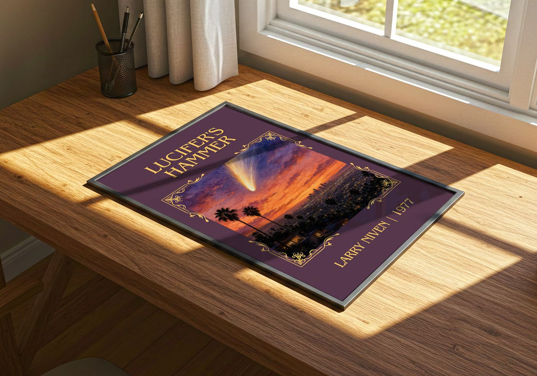 Lucifer's Hammer Classic Book Art Print by Larry Niven – print on a sunlit desk