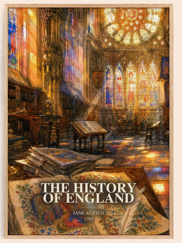 The History Of England watercolour book poster by Jane Austen – framed literary art print