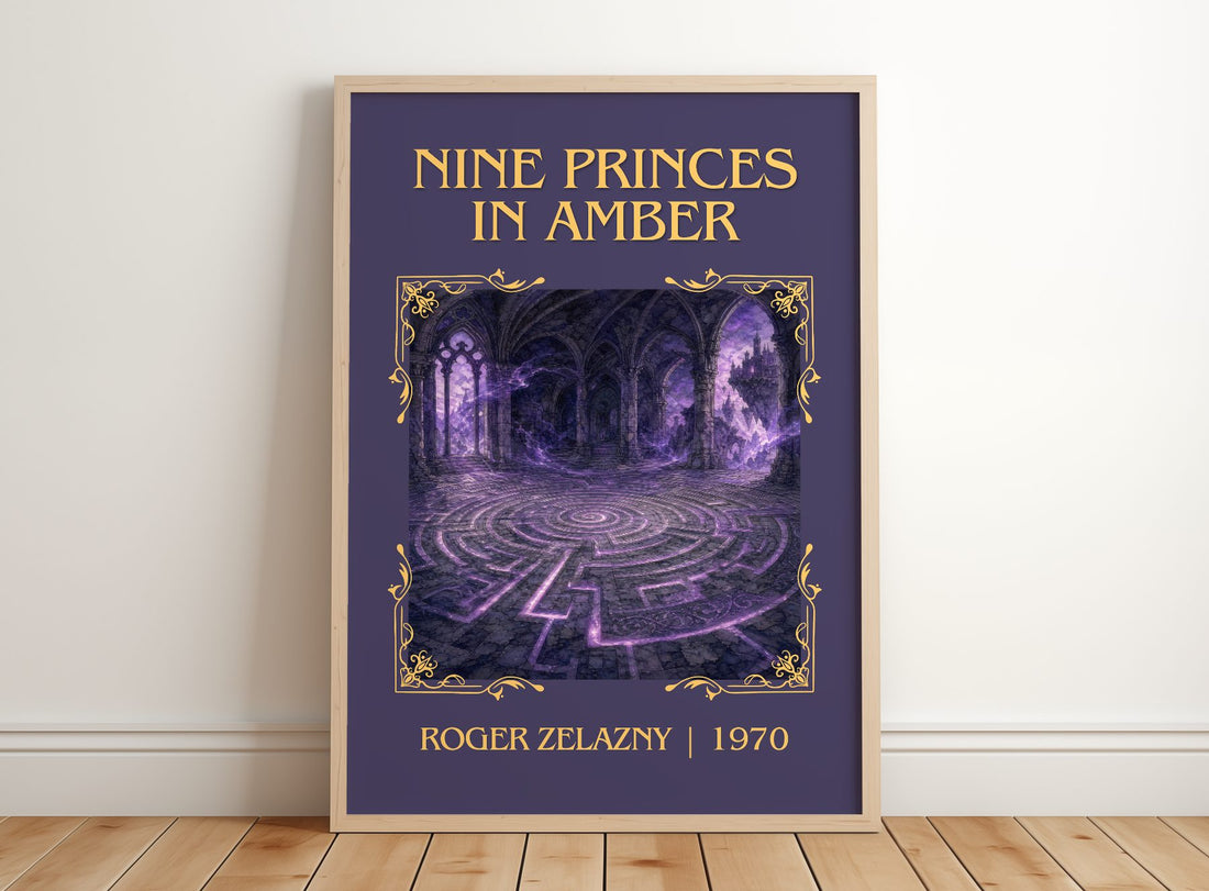 Nine Princes in Amber Classic Book Art Print by Roger Zelazny – framed print leaning on a wooden floor