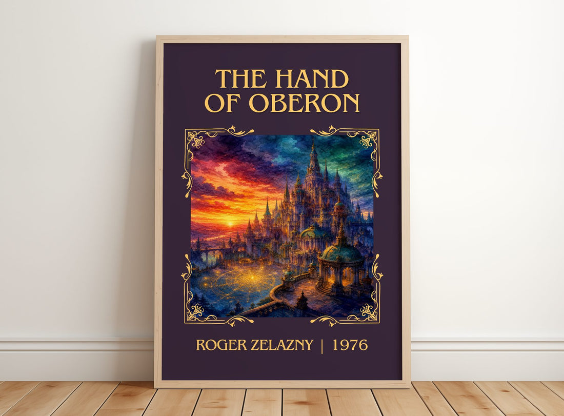 The Hand of Oberon Classic Book Art Print by Roger Zelazny – framed print leaning on a wooden floor
