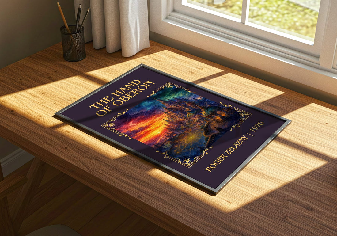 The Hand of Oberon Classic Book Art Print by Roger Zelazny – print on a sunlit desk