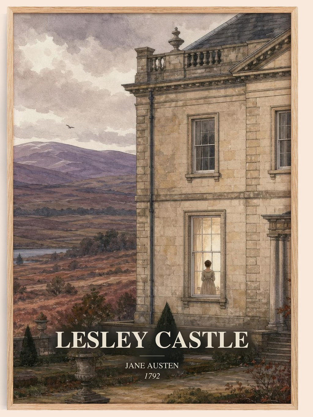 Lesley Castle watercolour book poster by Jane Austen – framed literary art print