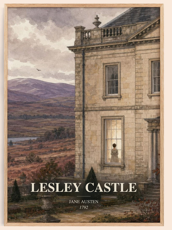 Lesley Castle watercolour book poster by Jane Austen – framed literary art print