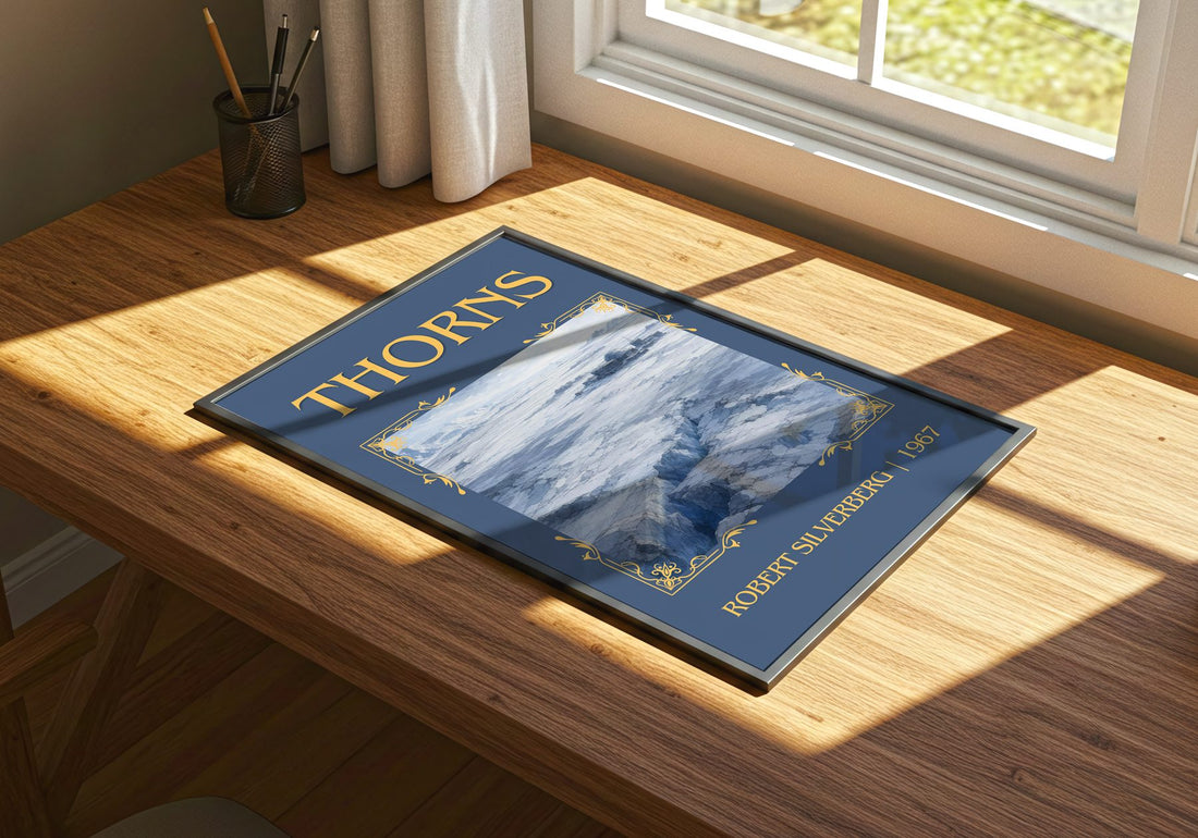 Thorns Classic Book Art Print by Robert Silverberg – print on a sunlit desk
