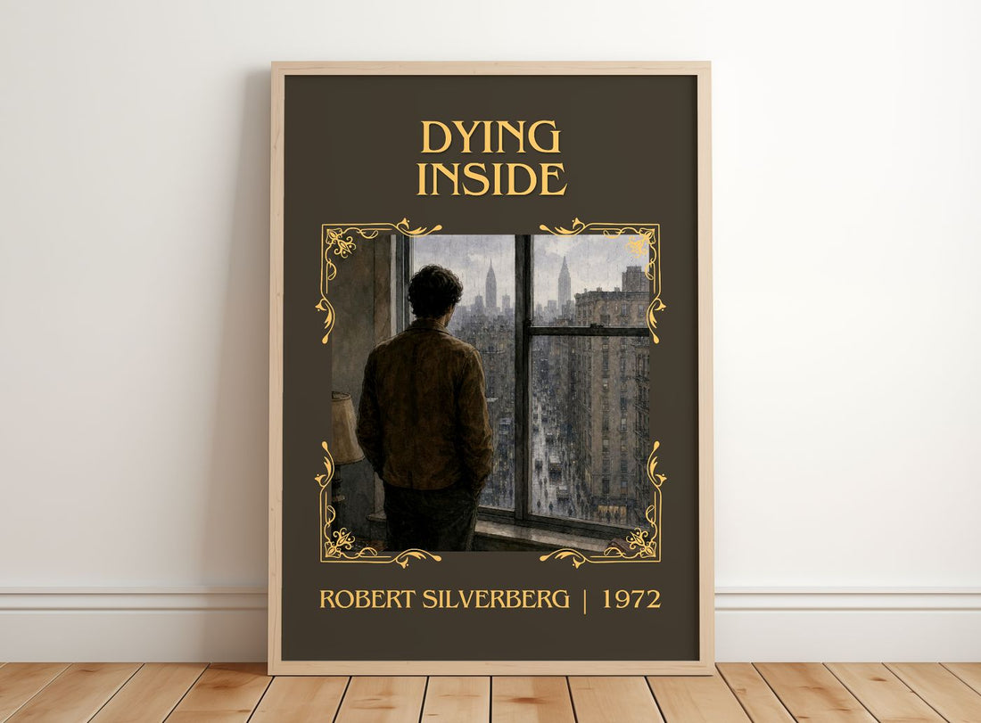 Dying Inside Classic Book Art Print by Robert Silverberg – framed print leaning on a wooden floor
