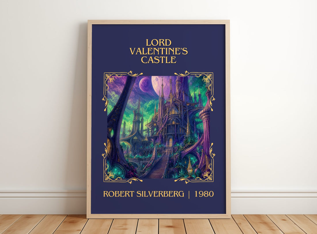 Lord Valentine's Castle Classic Book Art Print by Robert Silverberg – framed print leaning on a wooden floor