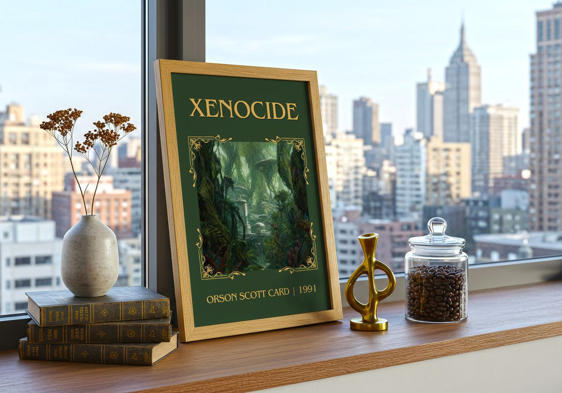 Xenocide Classic Book Art Print by Orson Scott Card – framed print on a city-view windowsill