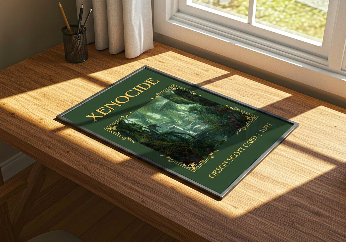 Xenocide Classic Book Art Print by Orson Scott Card – print on a sunlit desk