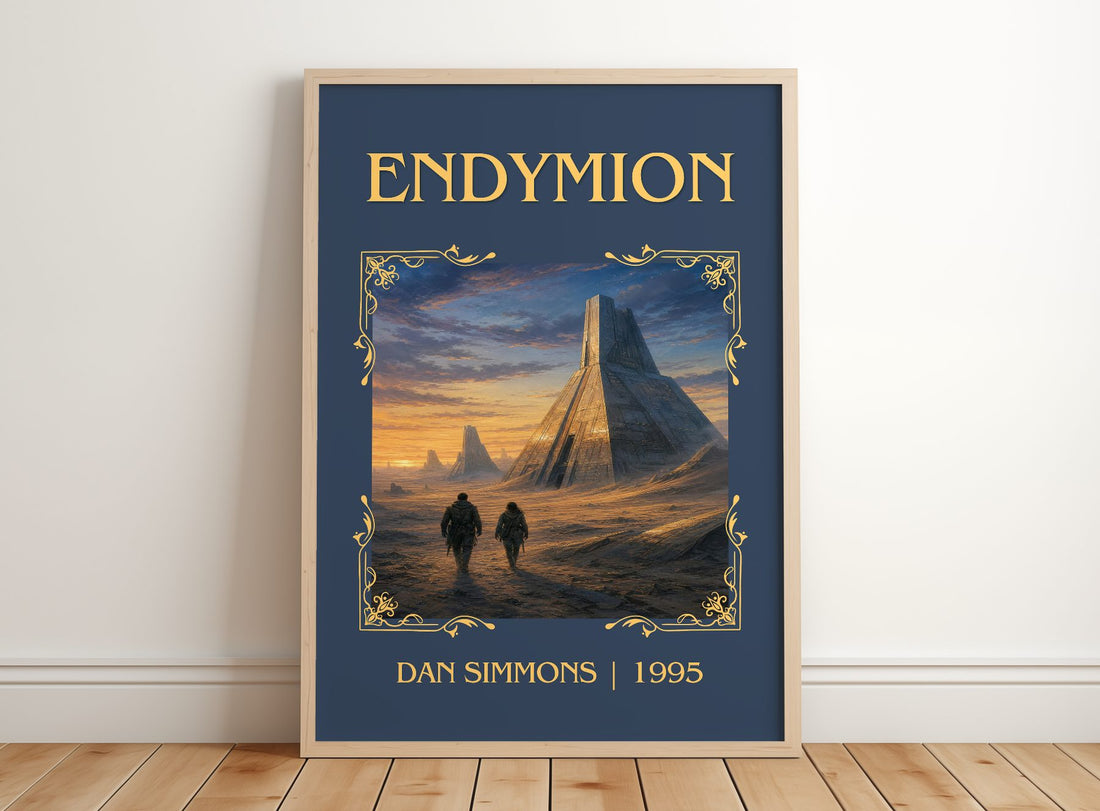 Endymion Classic Book Art Print by Dan Simmons – framed print leaning on a wooden floor
