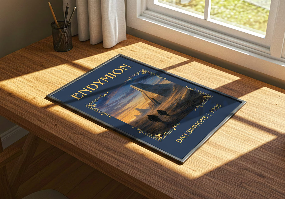 Endymion Classic Book Art Print by Dan Simmons – print on a sunlit desk