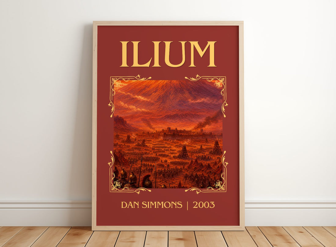 Ilium Classic Book Art Print by Dan Simmons – framed print leaning on a wooden floor