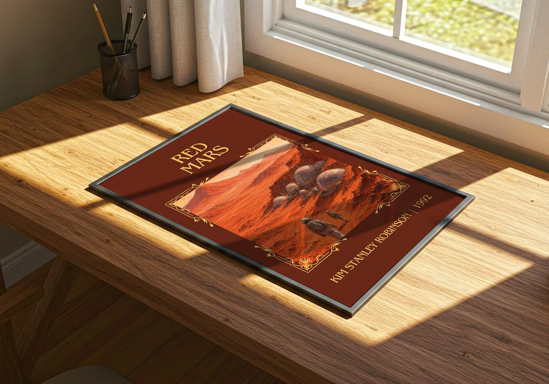 Red Mars Classic Book Art Print by Kim Stanley Robinson – print on a sunlit desk