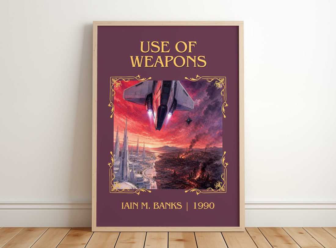 Use of Weapons Classic Book Art Print by Iain M. Banks – framed print leaning on a wooden floor