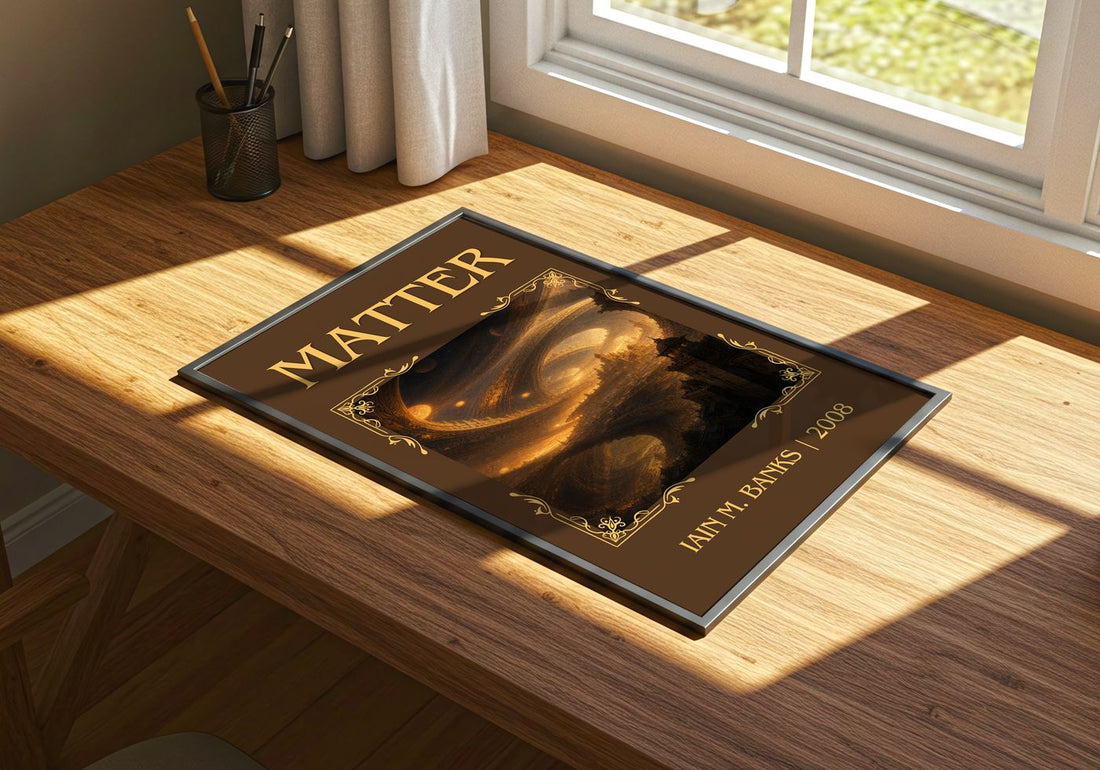 Matter Classic Book Art Print by Iain M. Banks – print on a sunlit desk