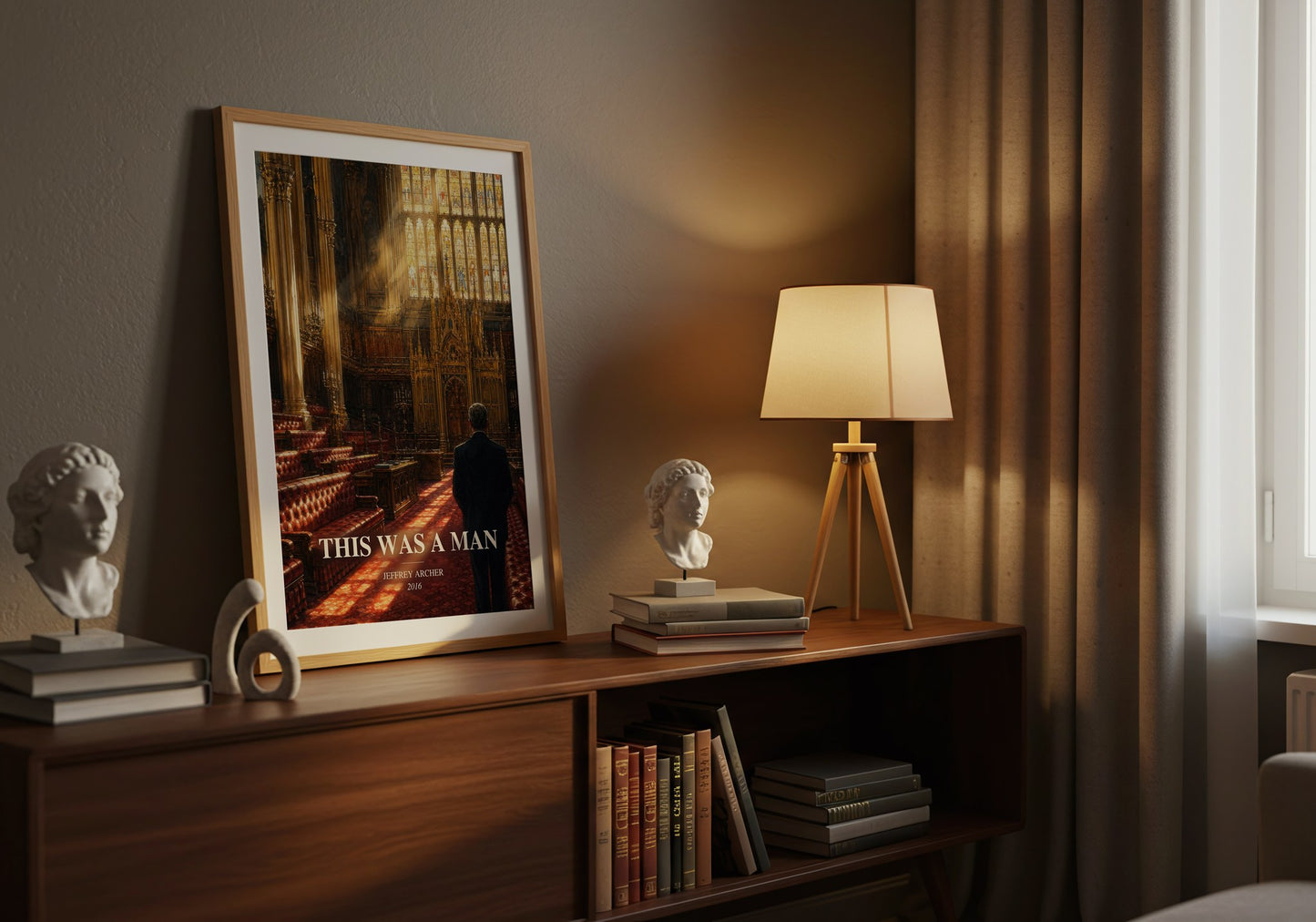 This Was A Man watercolour print on bookshelf – Jeffrey Archer fan gift