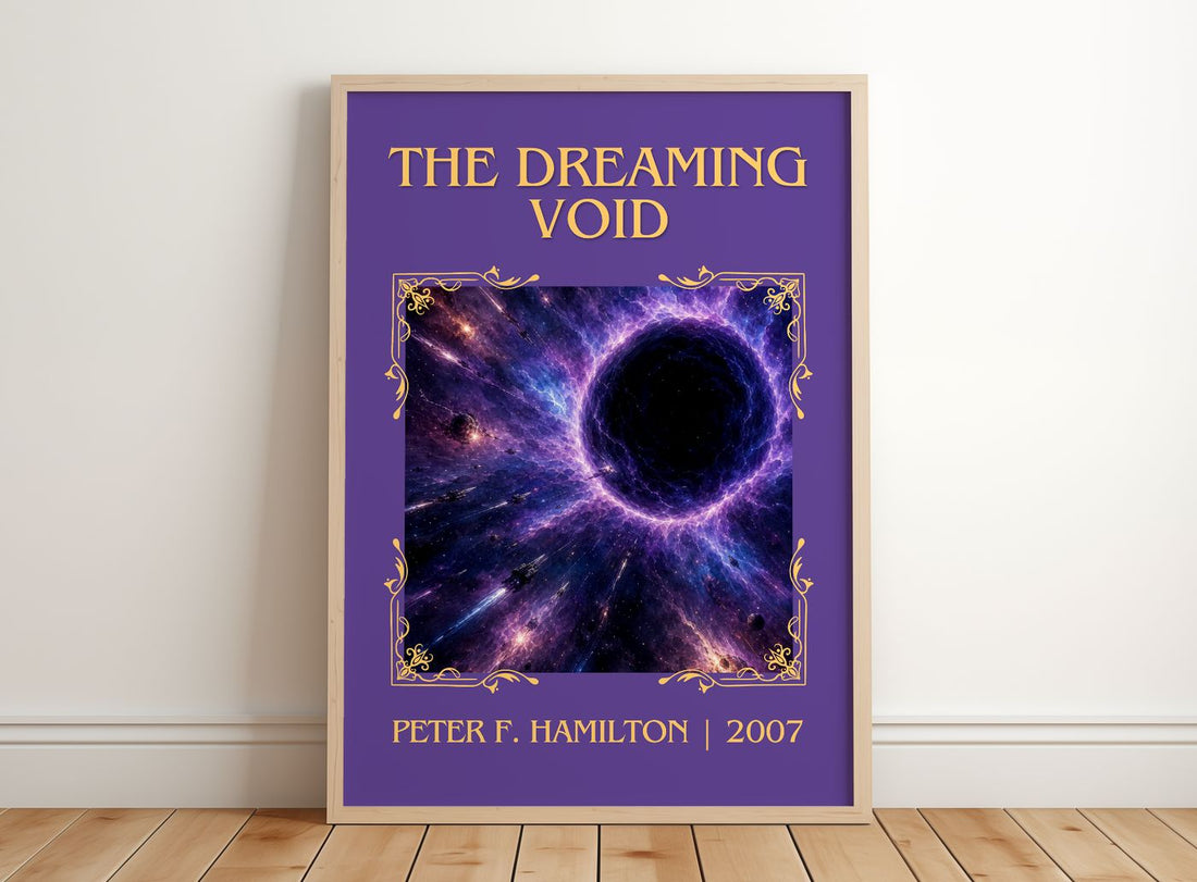 The Dreaming Void Classic Book Art Print by Peter F. Hamilton – framed print leaning on a wooden floor