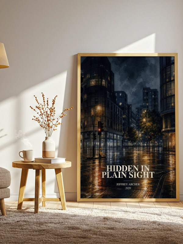 Hidden In Plain Sight watercolour print in frame leaning in hallway – mystery wall art