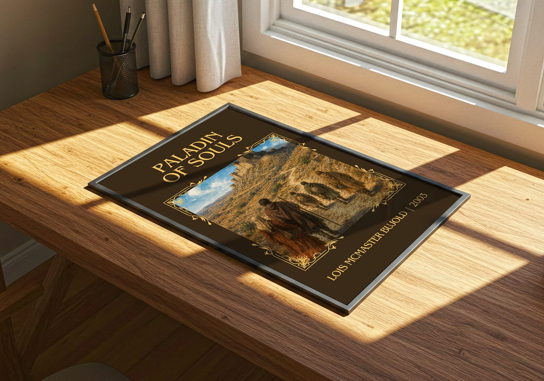 Paladin of Souls Classic Book Art Print by Lois McMaster Bujold – print on a sunlit desk