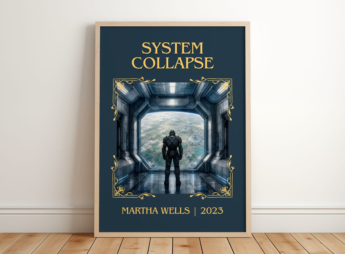 System Collapse Classic Book Art Print by Martha Wells – framed print leaning on a wooden floor