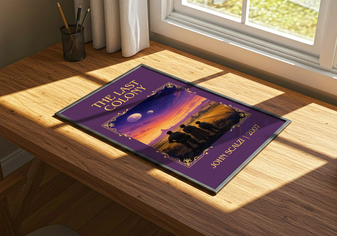 The Last Colony Classic Book Art Print by John Scalzi – print on a sunlit desk