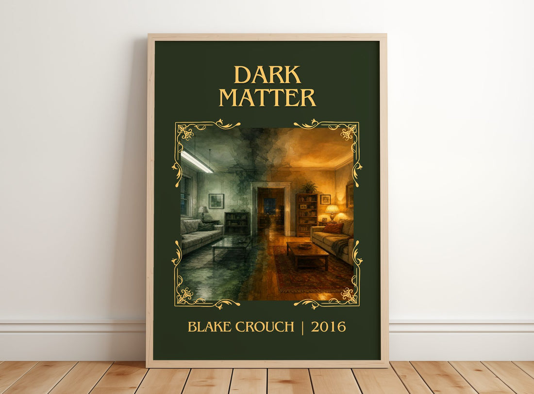 Dark Matter Classic Book Art Print by Blake Crouch – framed print leaning on a wooden floor