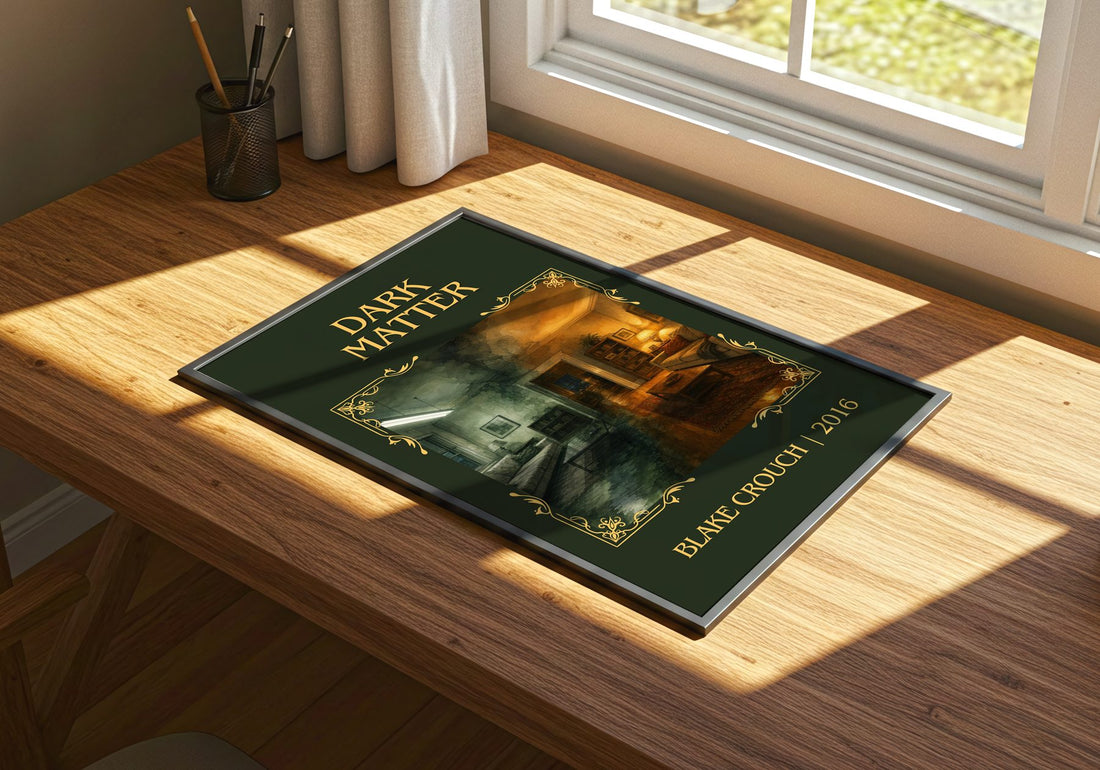 Dark Matter Classic Book Art Print by Blake Crouch – print on a sunlit desk