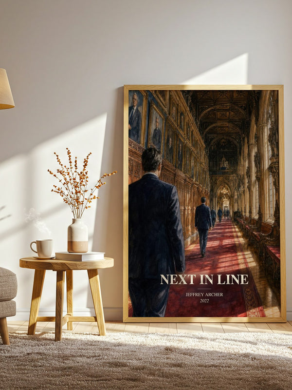 Next In Line watercolour print in frame leaning in hallway – thriller wall art