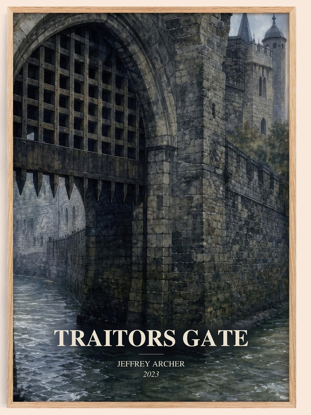 Traitors Gate watercolour book poster by Jeffrey Archer – framed literary art print
