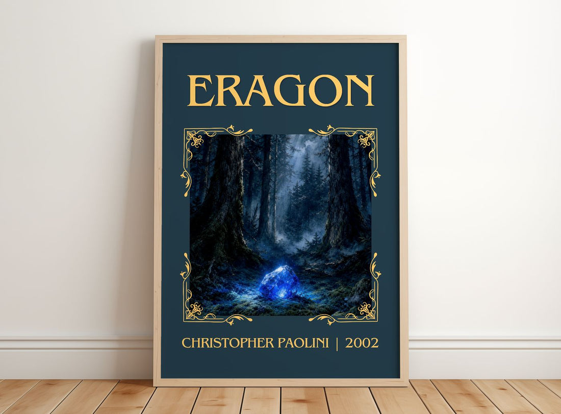 Eragon Classic Book Art Print by Christopher Paolini – framed print leaning on a wooden floor