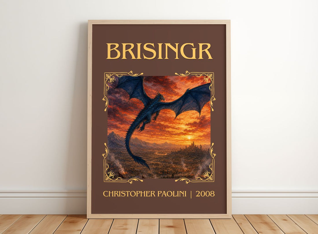 Brisingr Classic Book Art Print by Christopher Paolini – framed print leaning on a wooden floor