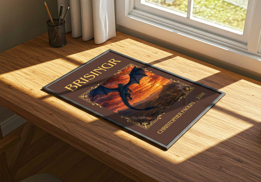 Brisingr Classic Book Art Print by Christopher Paolini – print on a sunlit desk