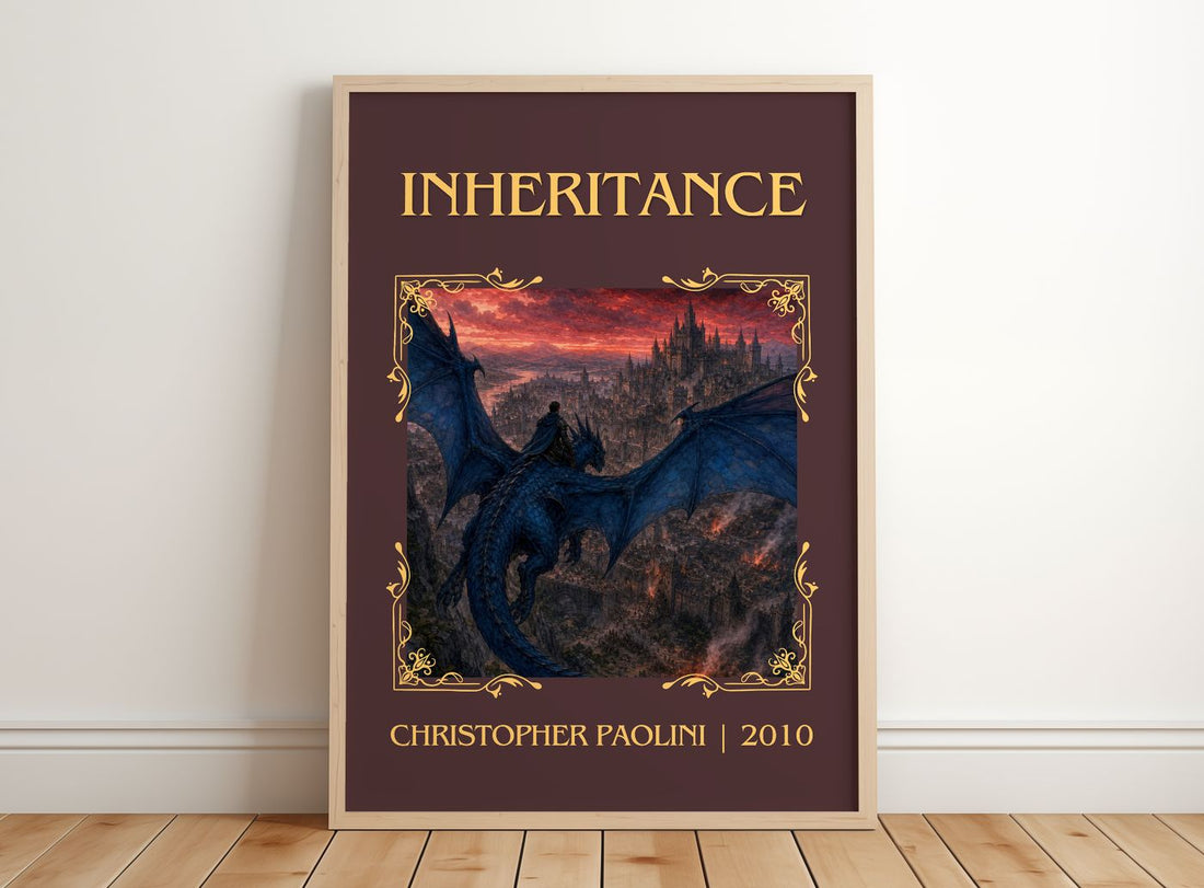 Inheritance Classic Book Art Print by Christopher Paolini – framed print leaning on a wooden floor