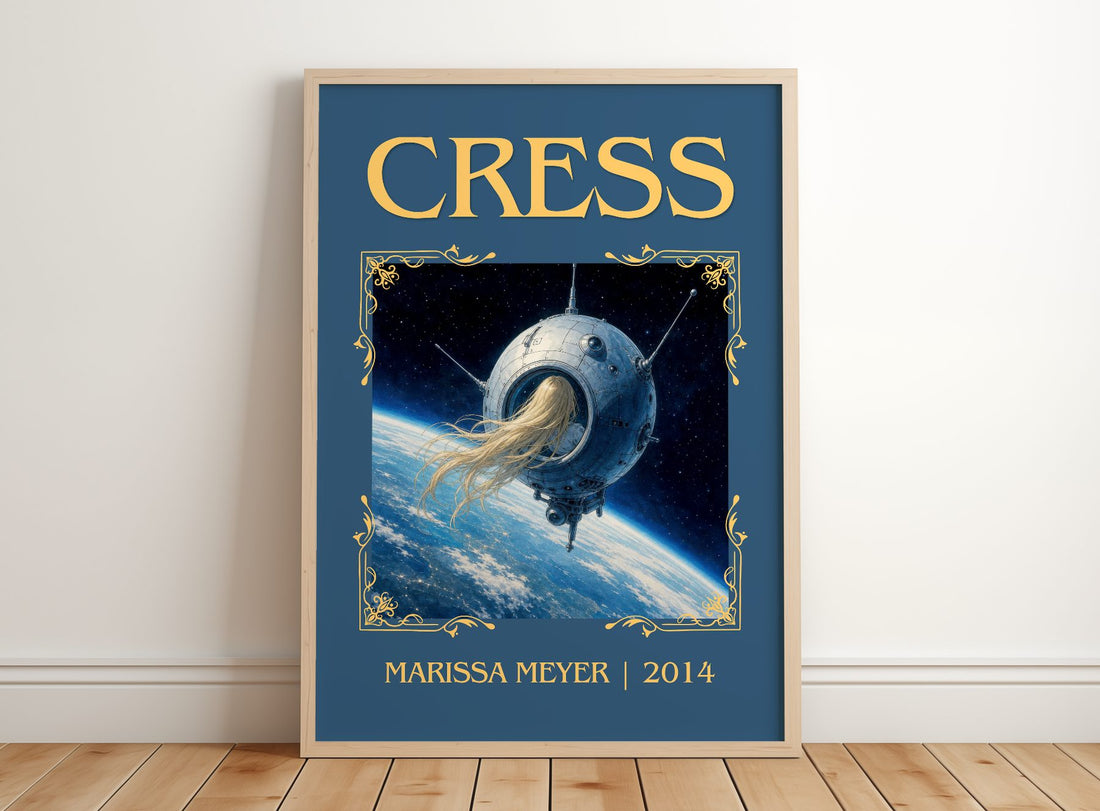 Cress Classic Book Art Print by Marissa Meyer – framed print leaning on a wooden floor