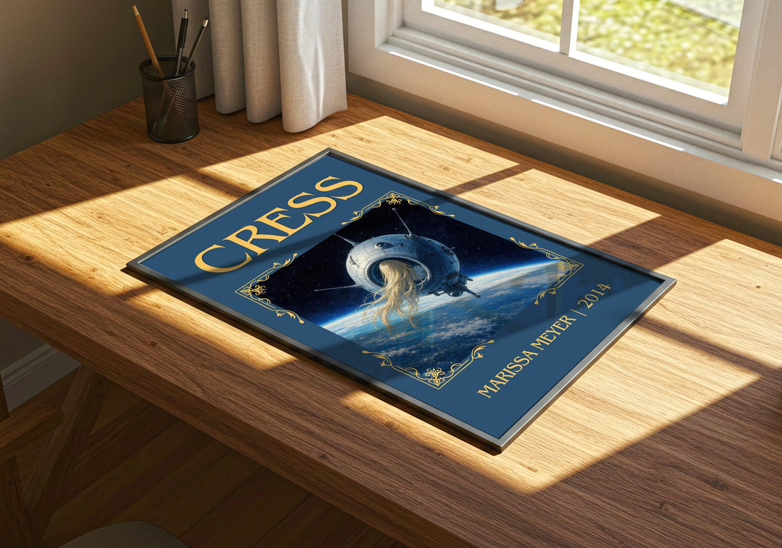 Cress Classic Book Art Print by Marissa Meyer – print on a sunlit desk