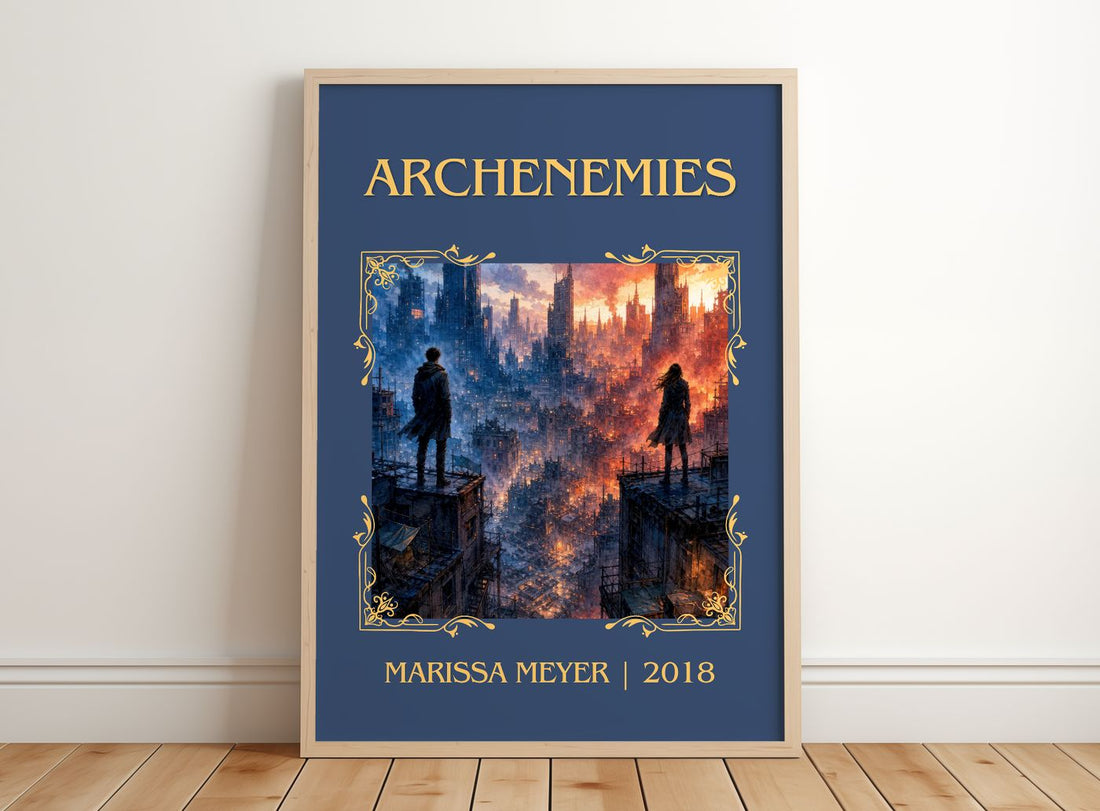 Archenemies Classic Book Art Print by Marissa Meyer – framed print leaning on a wooden floor