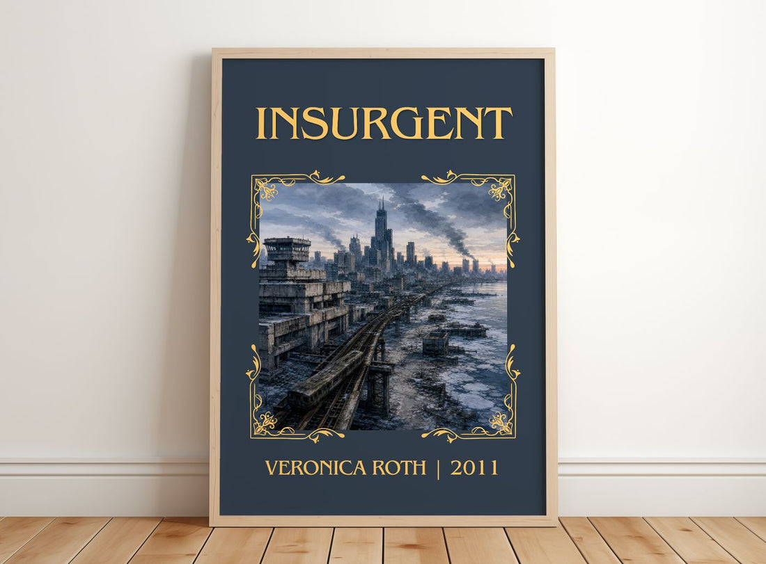 Insurgent Classic Book Art Print by Veronica Roth – framed print leaning on a wooden floor