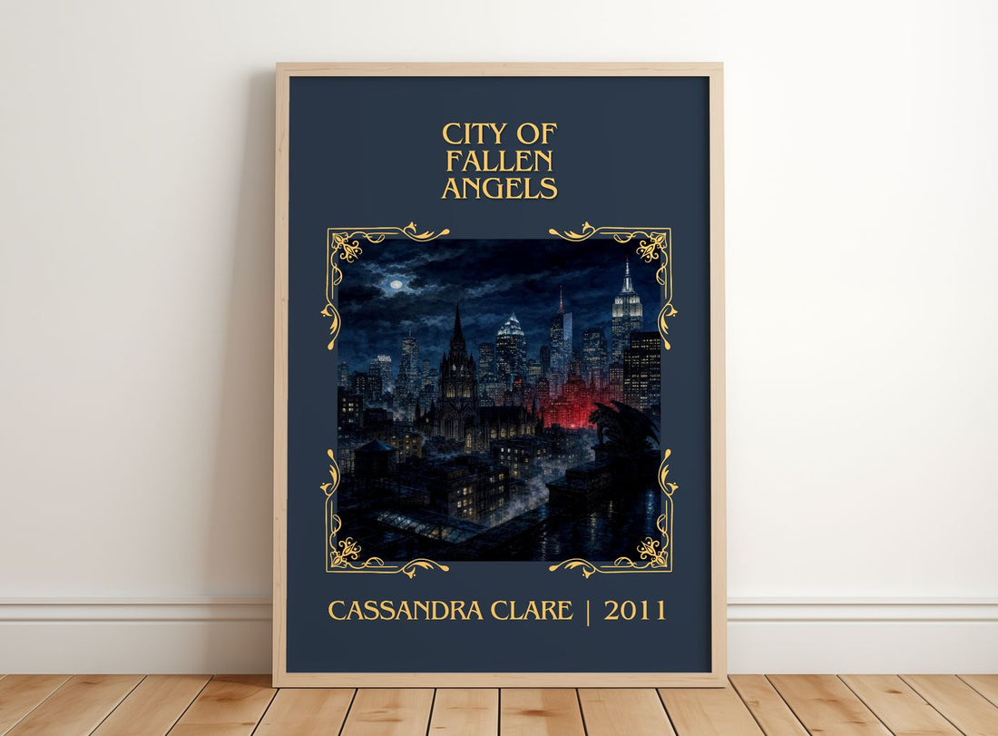 City of Fallen Angels Classic Book Art Print by Cassandra Clare – framed print leaning on a wooden floor